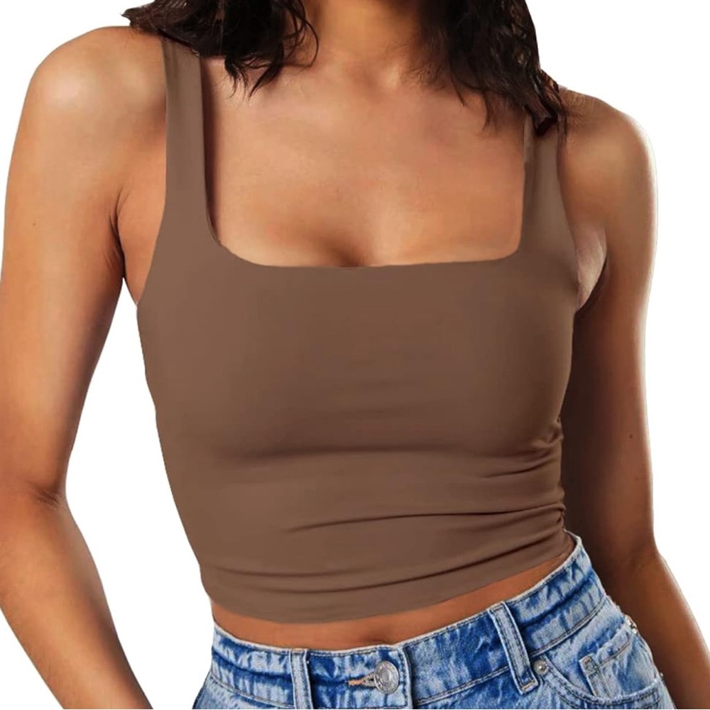 Square Neck Double Layer Crop Tank